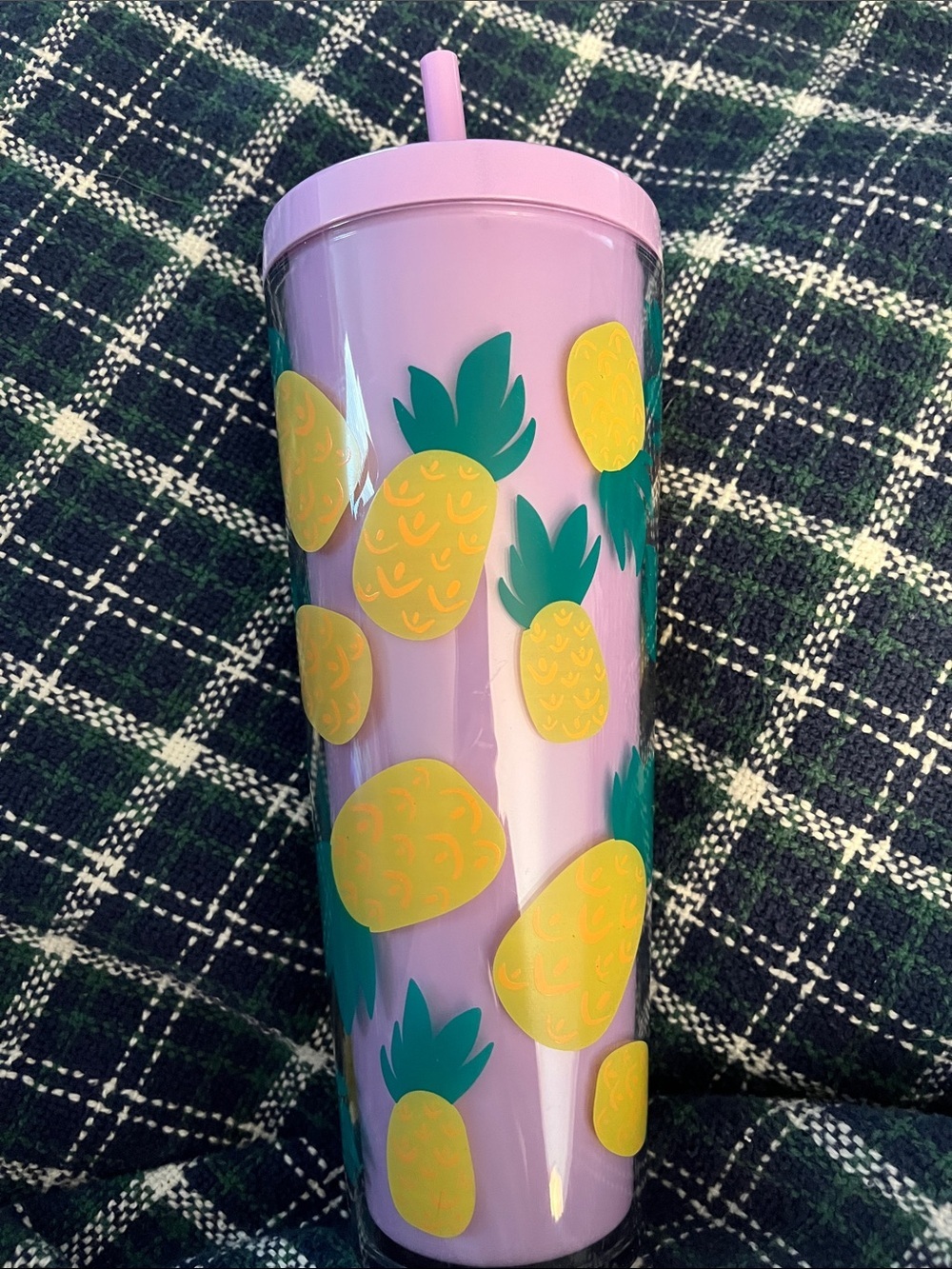 Pink Tumbler with Yellow Pineapple and Green Leaves NEW